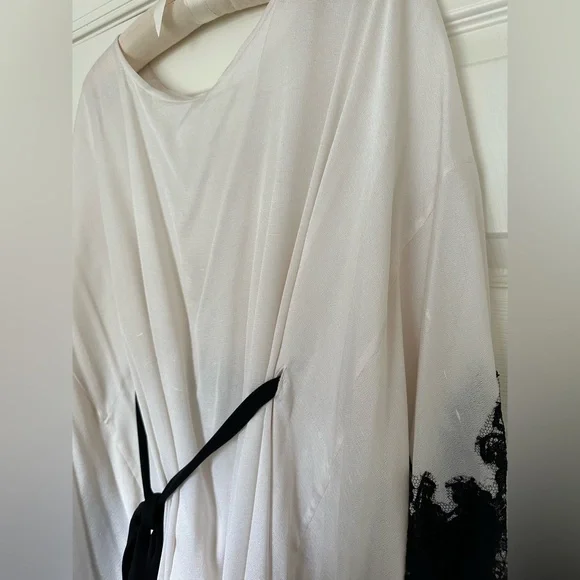 Rosamosario 100% Raw Silk Kaftan & Black Chantilly Lace “Natural Beauty” Large - Picture 14 of 17